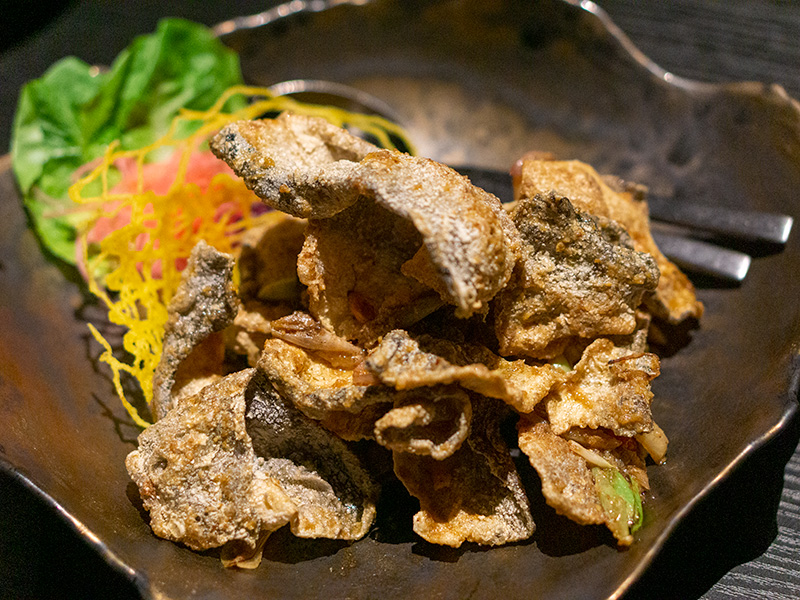 Crispy Salmon Fish Skin with Golden Egg Yolk