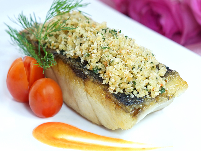 Pan-fried Cod Fish with Herb Crusted and Carrot Pure