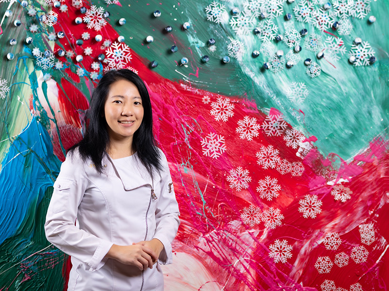 Chef Janice Wong with the Edible Art Wall